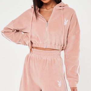 Missguided x Playboy Pink Velour Hoodie